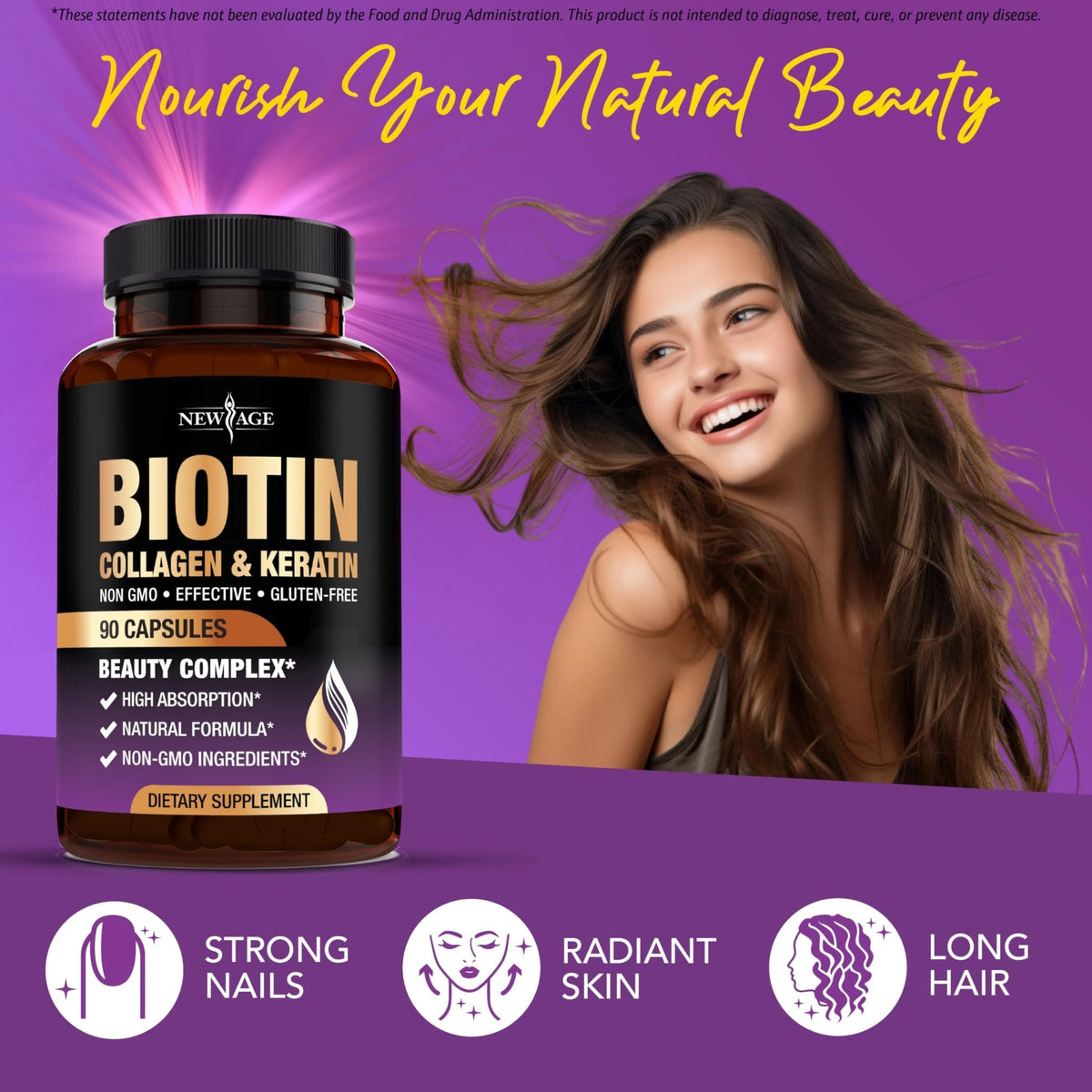 NEW AGE Biotin Collagen Keratin Hyaluronic Acid - 50,000mcg Hair Growth Vitamins for Men and Women, Nails, Hair, Skin Vitamins and DHT Blocker with Vitamin E Folic - PrimeBioHealth - canada supplements