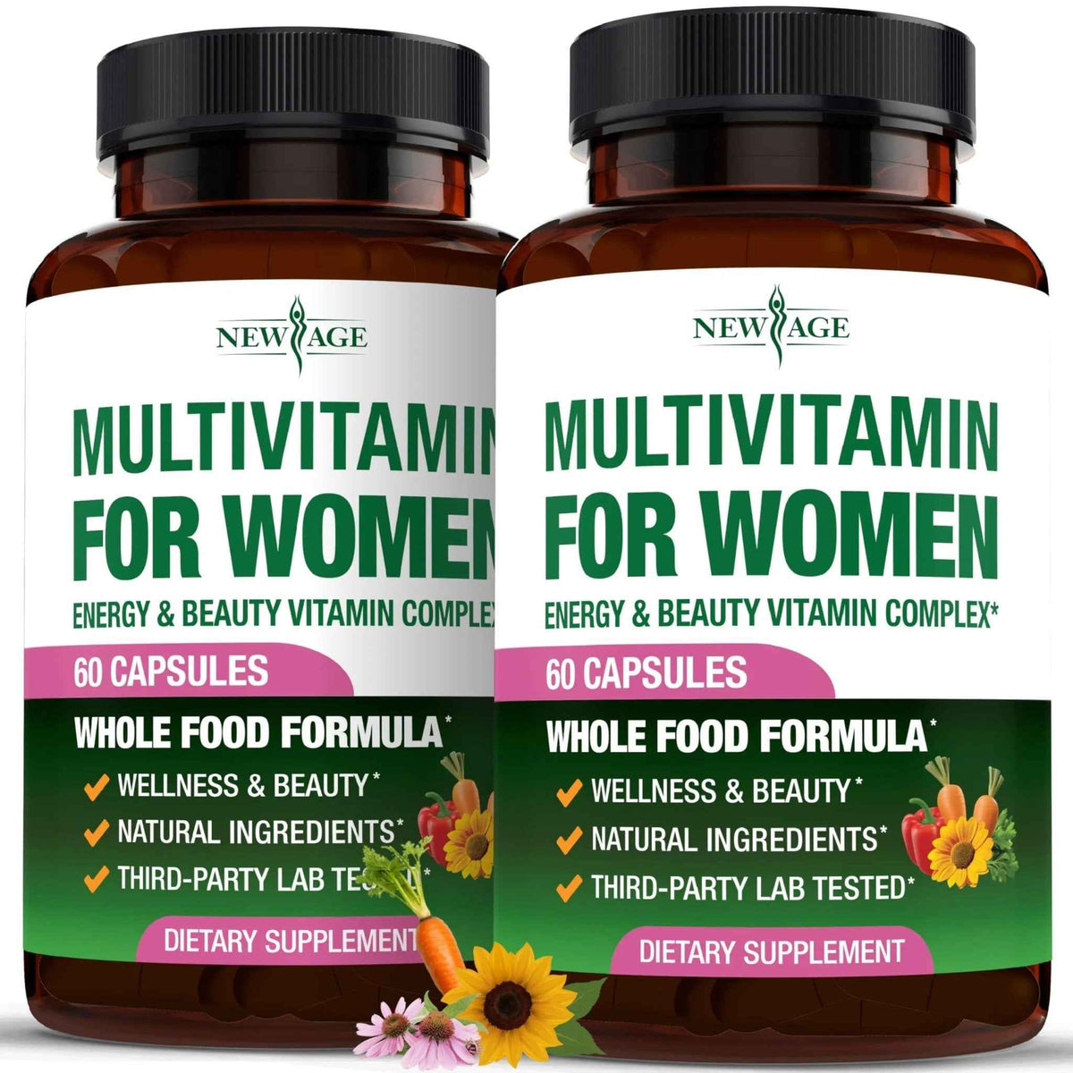NEW AGE Multivitamin for Women - B-Complex, Whole Foods, Hair Support, Iron - All in1 Womens Multivitamin