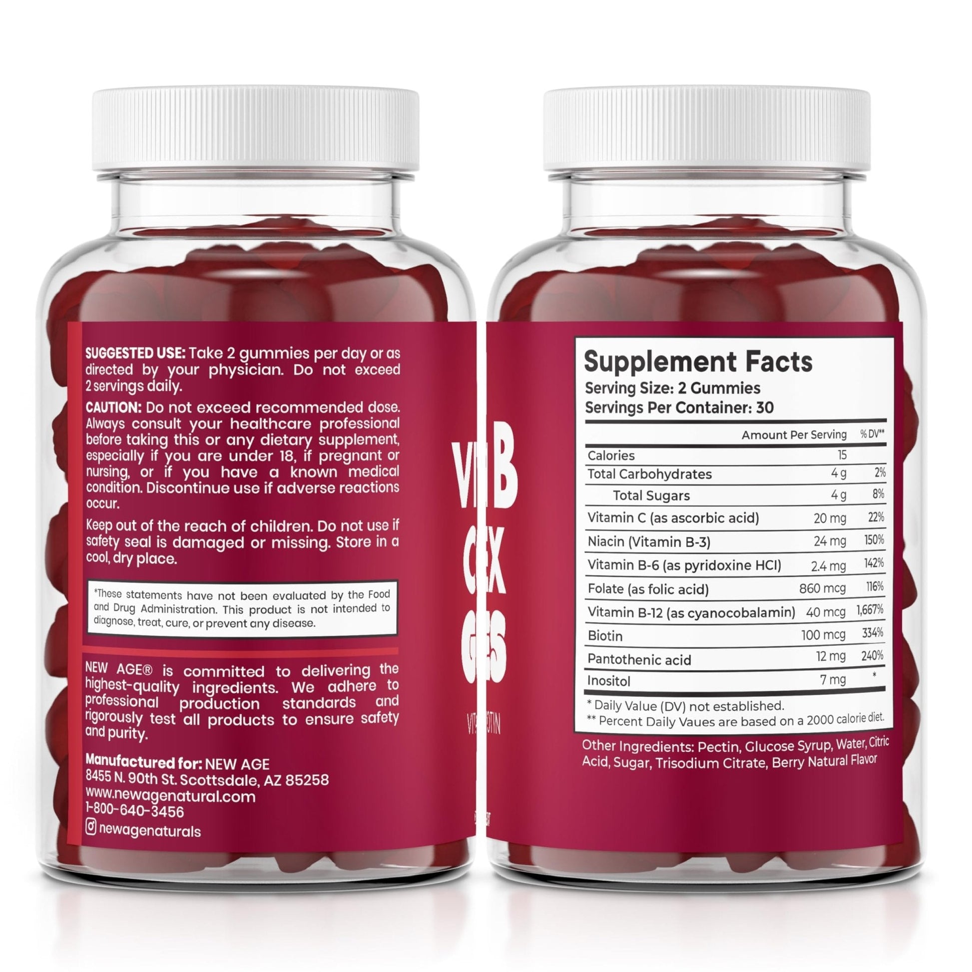 NEW AGE Vitamin B Complex Gummies with Vitamin B3, B6, & B12 – with Biotin, Folic Acid & Vitamin C – Gluten-Free, Vegan - PrimeBioHealth - canada supplements