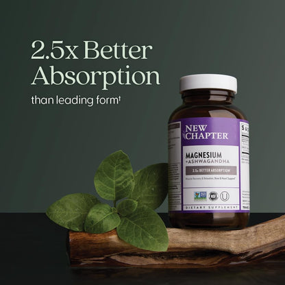 New Chapter Magnesium + Ashwagandha Supplement, 325 mg with Magnesium Glycinate for Muscle Relaxation & Recovery, Heart, Nerve & Bone Health, 2.5X Absorption - PrimeBioHealth - canada supplements