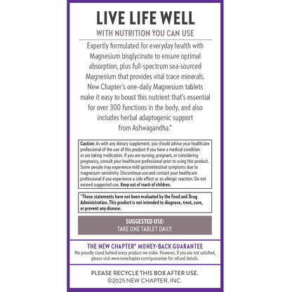 New Chapter Magnesium + Ashwagandha Supplement, 325 mg with Magnesium Glycinate for Muscle Relaxation & Recovery, Heart, Nerve & Bone Health, 2.5X Absorption - PrimeBioHealth - canada supplements