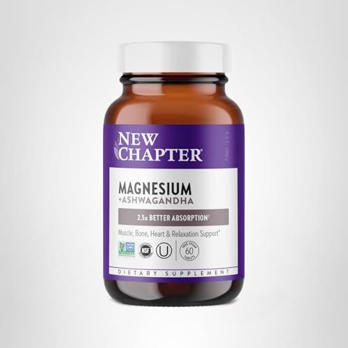 New Chapter Magnesium + Ashwagandha Supplement, 325 mg with Magnesium Glycinate for Muscle Relaxation & Recovery, Heart, Nerve & Bone Health, 2.5X Absorption - PrimeBioHealth - canada supplements