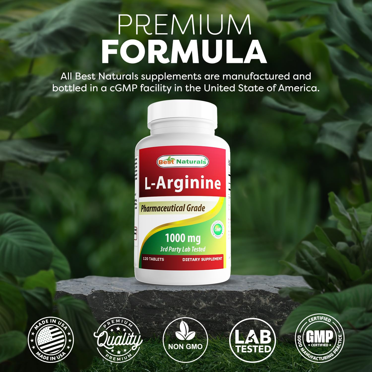 (New Improved Formula) Best Naturals L-Arginine 1000 mg 120 Tablets - Pharmaceutical Grade L Arginine Supplement - PrimeBioHealth - canada supplements