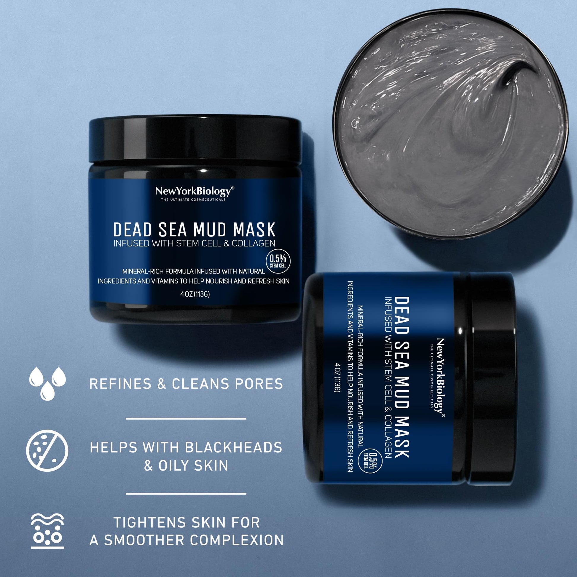New York Biology Dead Sea Mud Mask for Face, Body | with Stem Cell and Collagen | Spa Quality Pore Refiner for Oily Skin - PrimeBioHealth - canada supplements