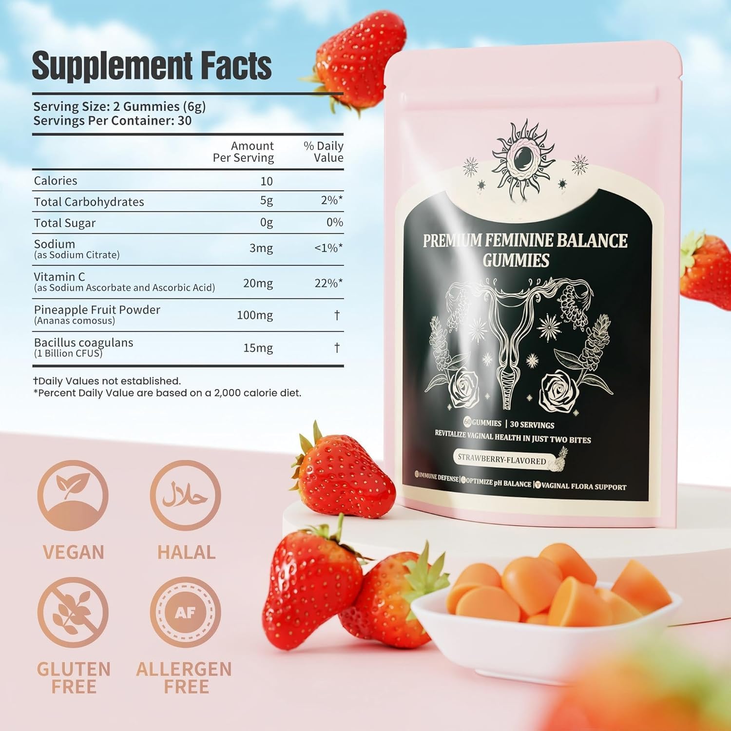 NIUSISE Feminine Balance Gummies, Premium Balance Supplement for Women PH Health, Immune Support, Energy Support, Vegan, Gluten-Free, Strawberry Flavor, - PrimeBioHealth - canada supplements