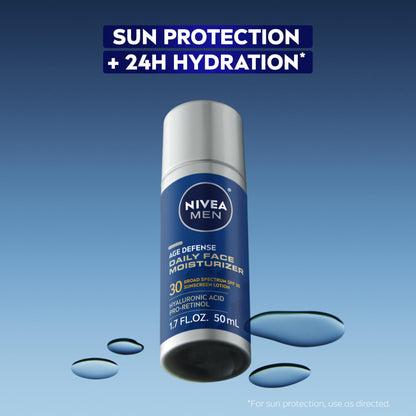 NIVEA MEN Age Defense Daily Face Moisturizer with Broad Spectrum SPF 30 Sunscreen, Pro-Retinol and Hyaluronic Acid, Beard-Friendly - PrimeBioHealth - canada supplements