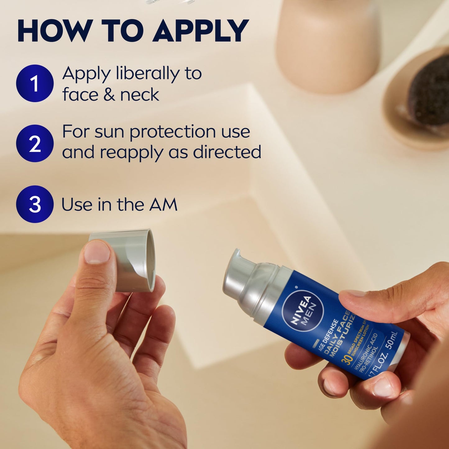NIVEA MEN Age Defense Daily Face Moisturizer with Broad Spectrum SPF 30 Sunscreen, Pro-Retinol and Hyaluronic Acid, Beard-Friendly - PrimeBioHealth - canada supplements