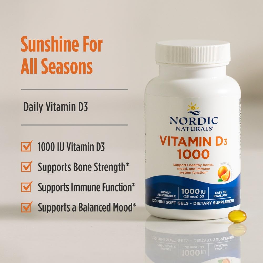 Nordic Naturals Vitamin D3 1000, Orange - 120 Mini Soft Gels - 1000 IU Vitamin D3 - Supports Healthy Bones - PrimeBioHealth - canada supplements