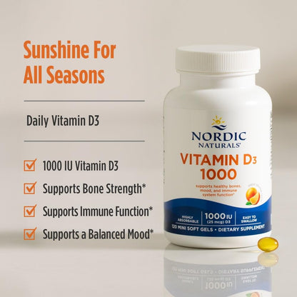 Nordic Naturals Vitamin D3 1000, Orange - 120 Mini Soft Gels - 1000 IU Vitamin D3 - Supports Healthy Bones - PrimeBioHealth - canada supplements