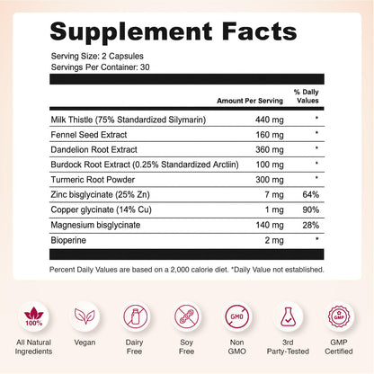 Nourished Natural Health Detox + Debloat - Detox Cleanse and Bloating Relief for Women - Liver and Digestive Support with Milk Thistle, Dandelion, Fennel & Turmeric - PrimeBioHealth - canada supplements