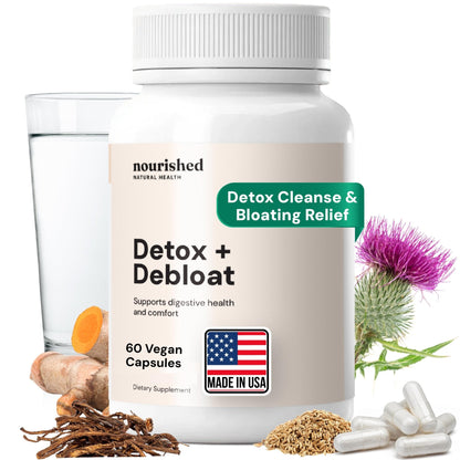 Nourished Natural Health Detox + Debloat - Detox Cleanse and Bloating Relief for Women - Liver and Digestive Support with Milk Thistle, Dandelion, Fennel & Turmeric - PrimeBioHealth - canada supplements