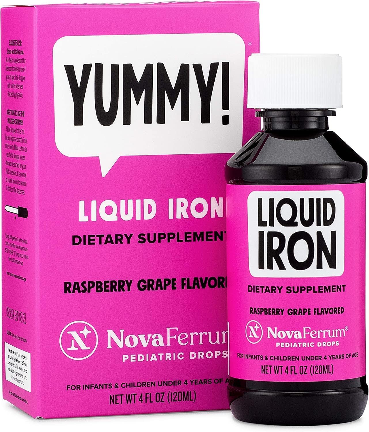 NovaFerrum Yummy | Pediatric Drops Liquid Iron Supplement for Infants and Toddlers | Liquid Iron for Kids | 15mg of Iron Per 1mL Dose | Ages 4 & Under - PrimeBioHealth - canada supplements