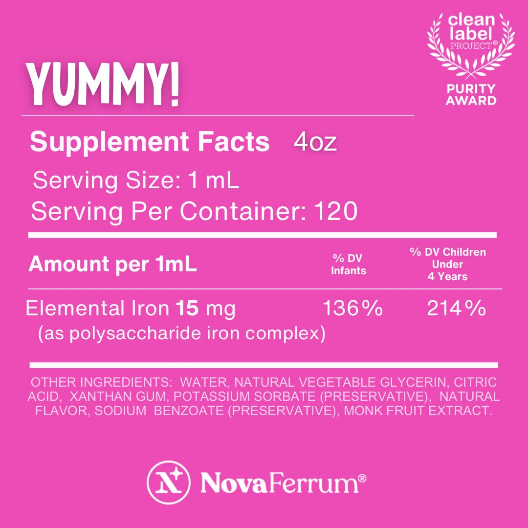 NovaFerrum Yummy | Pediatric Drops Liquid Iron Supplement for Infants and Toddlers | Liquid Iron for Kids | 15mg of Iron Per 1mL Dose | Ages 4 & Under - PrimeBioHealth - canada supplements