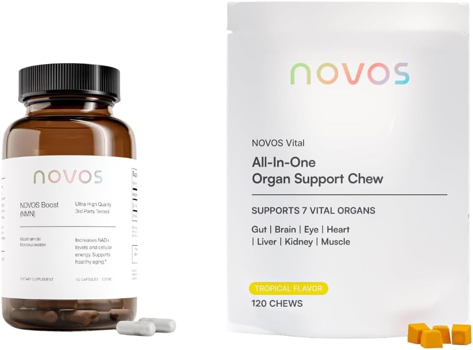 Novos Boost + Vital Cellular Vitality Stack – NMN Capsules & Nutritional Chews for Cellular Energy, Brain, Heart & Gut Support | Longevity Supplement Duo - PrimeBioHealth - canada supplements
