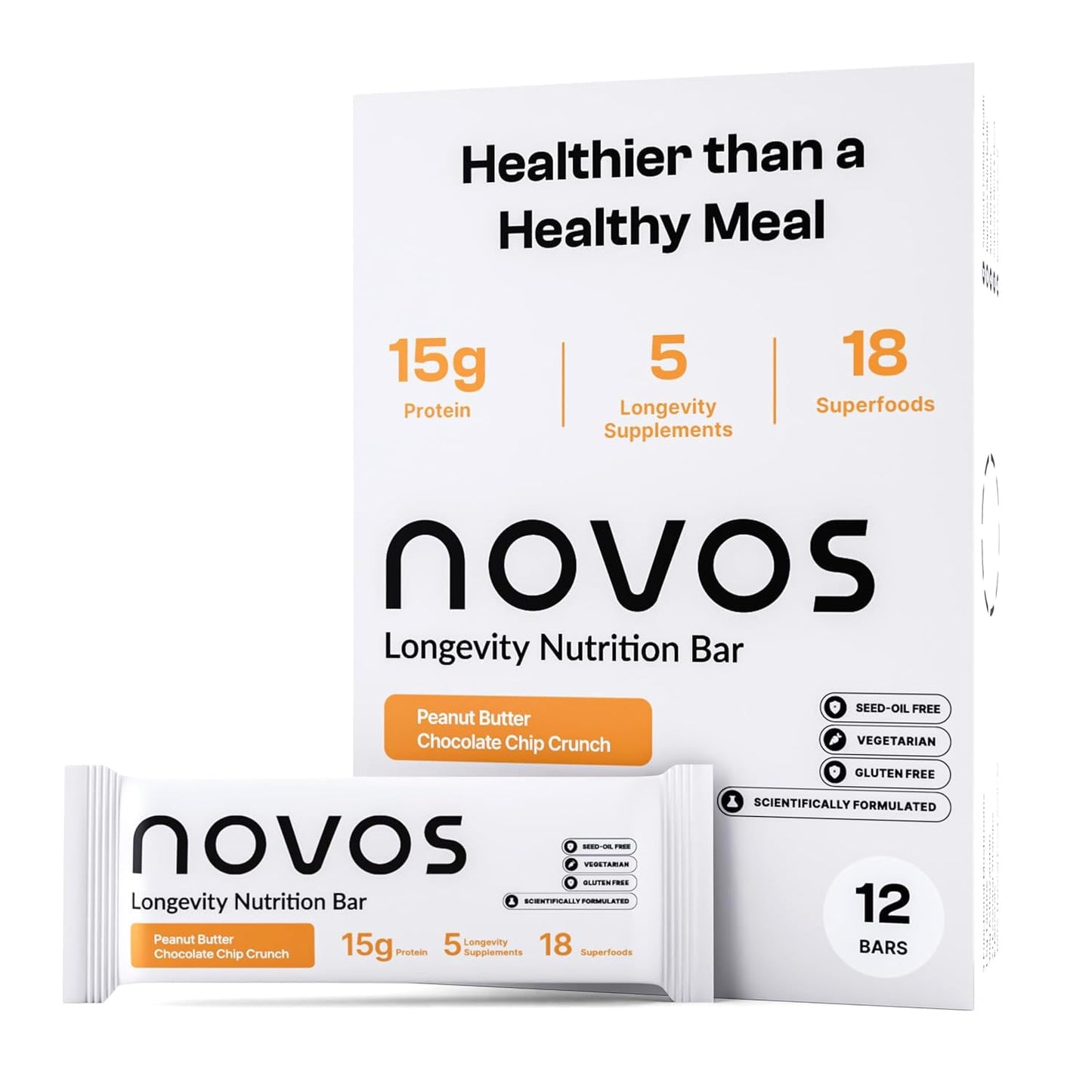 Novos Longevity Protein Bar | 15g Protein, 20 Superfoods, 5 Longevity Ingredients for Men & Women | Supports Skin, Mind & Mood | Mixed Berry Crunch (12-Pack) - PrimeBioHealth - canada supplements