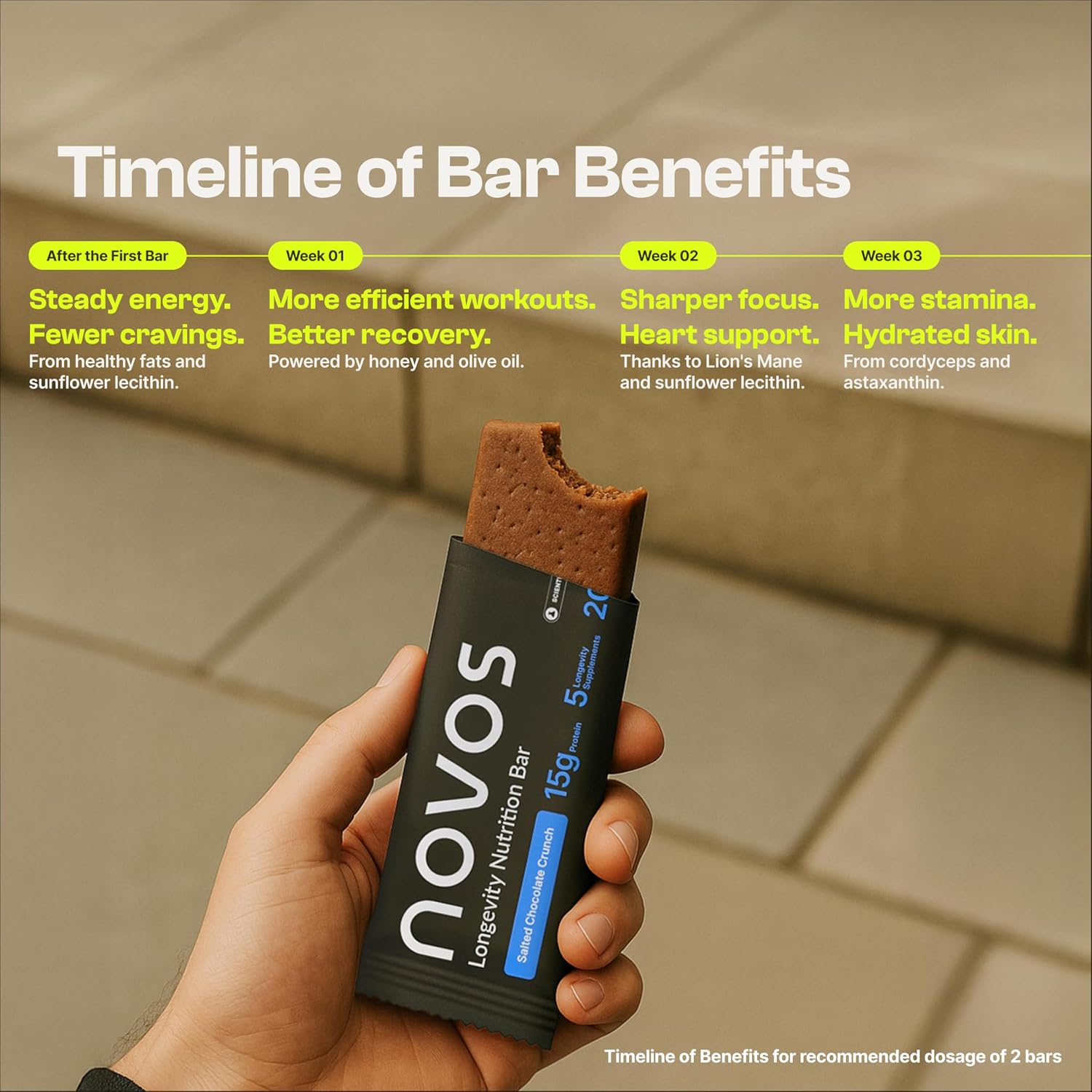 NOVOS Longevity Protein Bar Variety Pack (3 Flavors) – Peanut Butter, Mixed Berry Crunch & Salted Chocolate Crunch | 15g Protein, 20 Superfoods & Longevity Nutrients | Healthy Snack for Energy & Focus - PrimeBioHealth - canada supplements