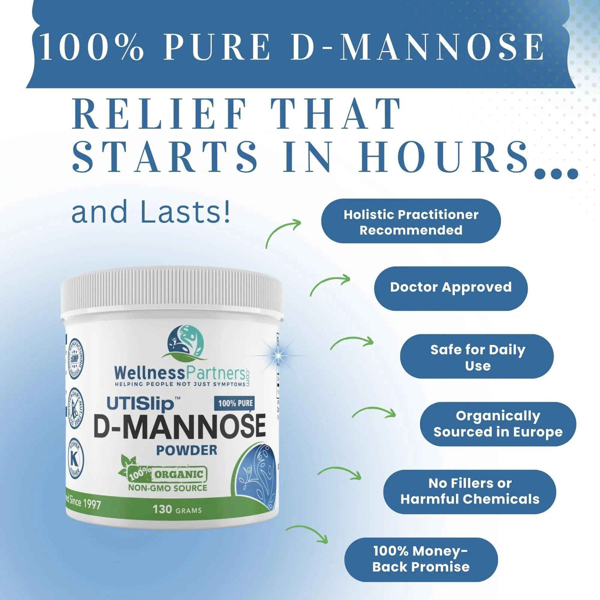 Now New UTI-Slip D Mannose Non GMO Organic Source Powder 130g jar.