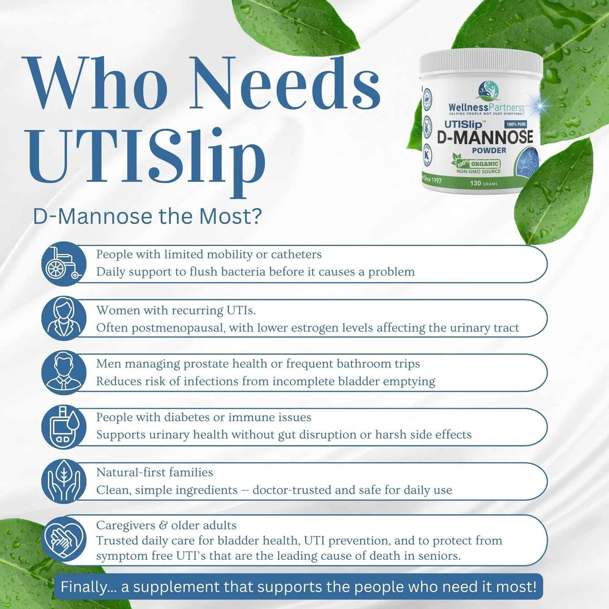Now New UTI-Slip D Mannose Non GMO Organic Source Powder 130g jar.
