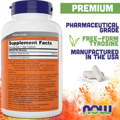NOW Supplements, L-Tyrosine 500 mg, Supports Mental Alertness*, Neurotransmitter Support*, 120 Capsules - PrimeBioHealth - canada supplements