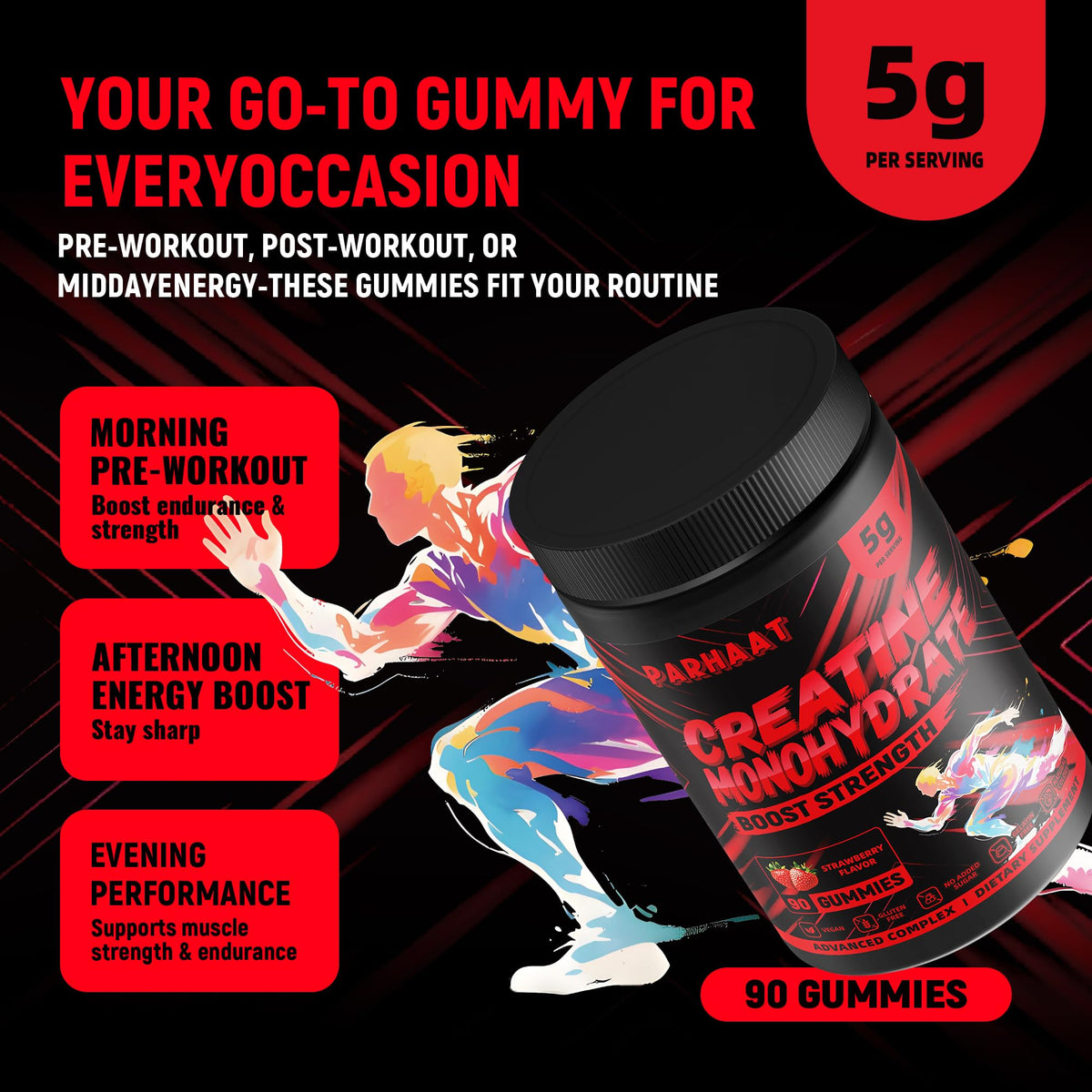 NSF Certified Creatine Gummy - Creatine Monohydrate Gummies 5g for Men & Women - Boost Focus,Strength, and Endurance, Vegan, Gluten-Free, Non-GMO, 2.5 Gram Creatine - PrimeBioHealth - canada supplements