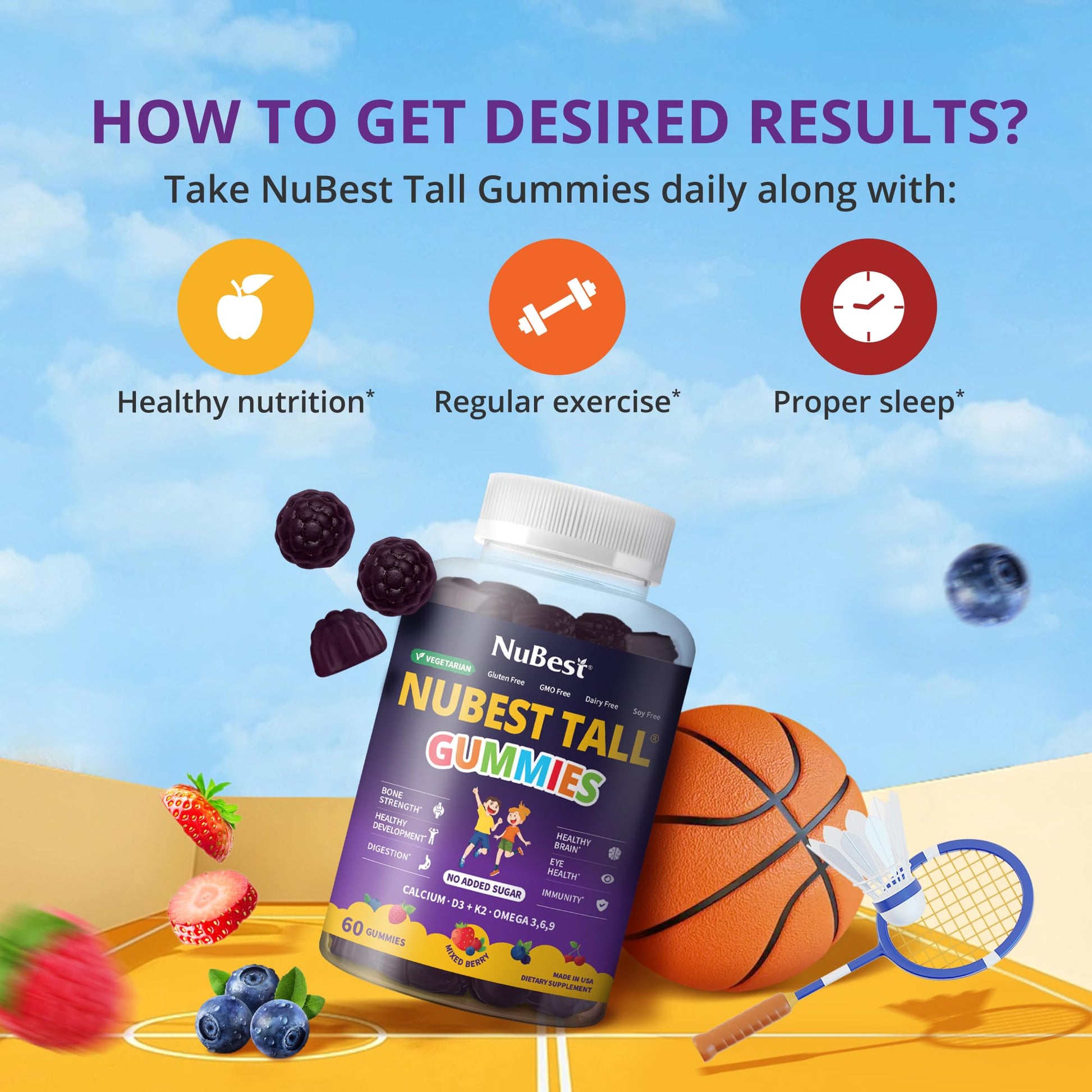 NuBest Tall Gummies for Kids Age 2+ & Teens | Bone Strength, Immunity, Digestive Health with Calcium, Vitamin D3, K2, B Complex, Magnesium, Zinc - PrimeBioHealth - canada supplements