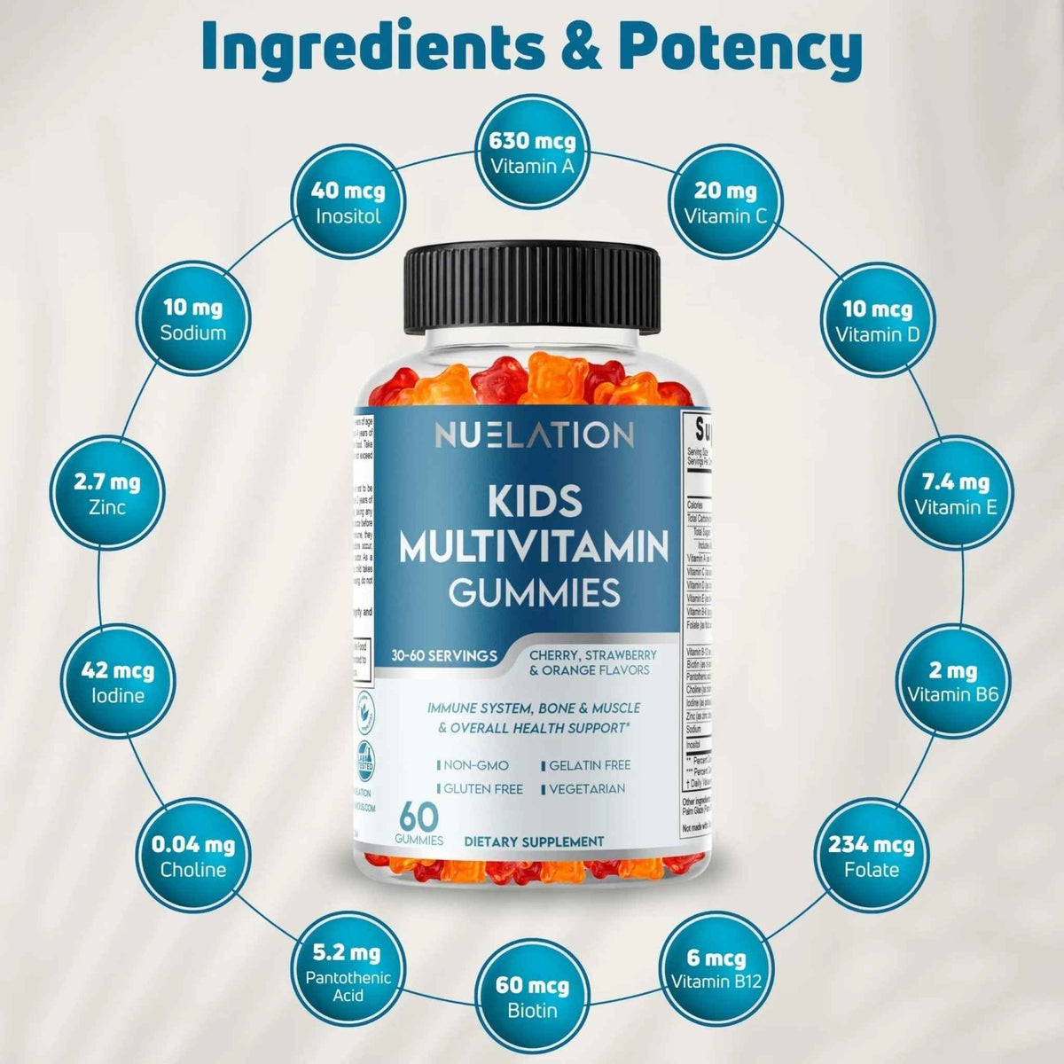 NUELATION Kids Multivitamin Gummies, 30-60 Day Supply with 14 Essential Kids Vitamins & Minerals. Toddler Vitamins for Overall Wellness. Non-GMO, Gelatin-Free, Gluten-Free, Vegetarian Children Vitamin