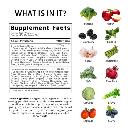 Number One Nutrition USDA Organic and Easy-to-Take Super Greens, Better Than Powder Fruits & Veggies Supplement with 28 Superfood - PrimeBioHealth - canada supplements