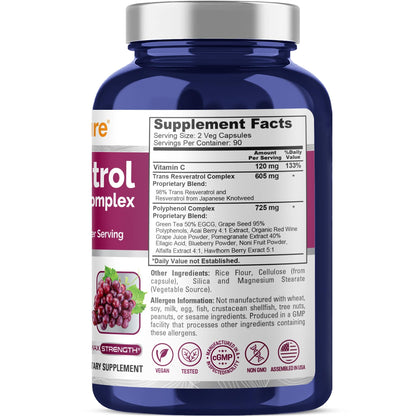 NusaPure Resveratrol & Polyphenol Complex 1450mg 180 Vegetarian Caps (Non-GMO, Vegan) Vitamin C - PrimeBioHealth - canada supplements