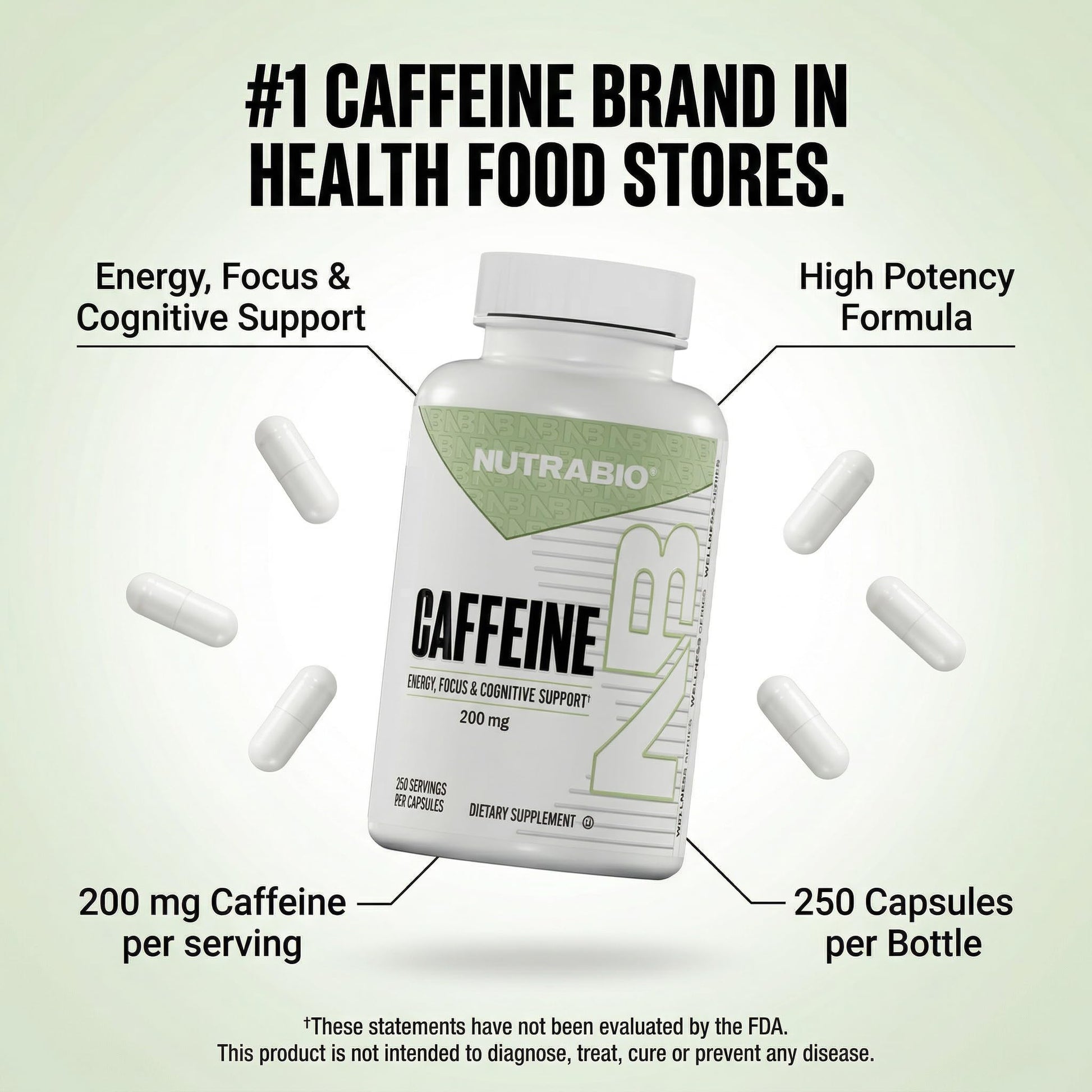 NutraBio 100% Pure Caffeine Capsules (250 Capsules) - PrimeBioHealth - canada supplements