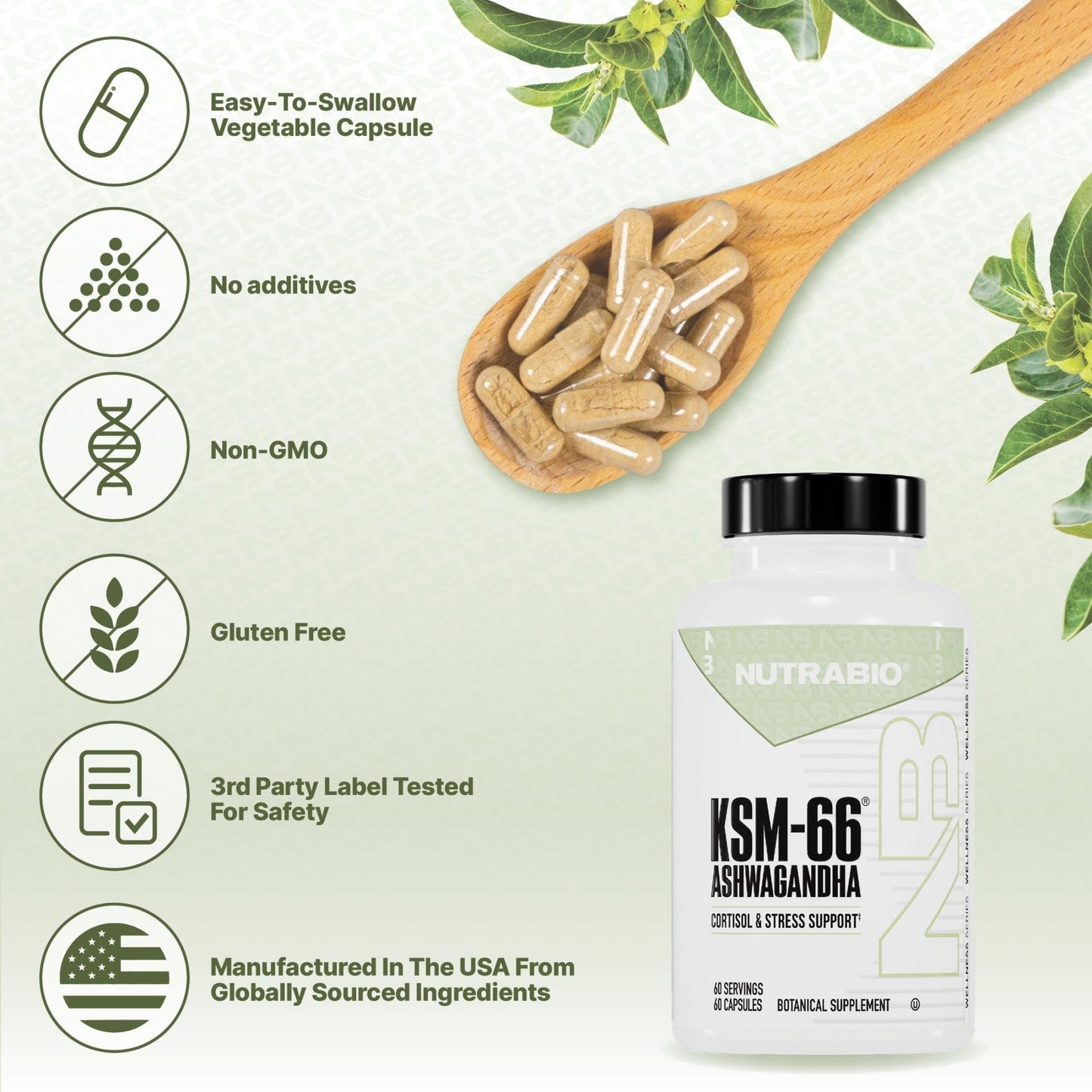 NutraBio Ashwagandha KSM-66 | Ashwagandha Herbal Supplement for Stress, Mood, & Performance | 600 MG of Clinically Studied KSM66 60 Capsules - PrimeBioHealth - canada supplements