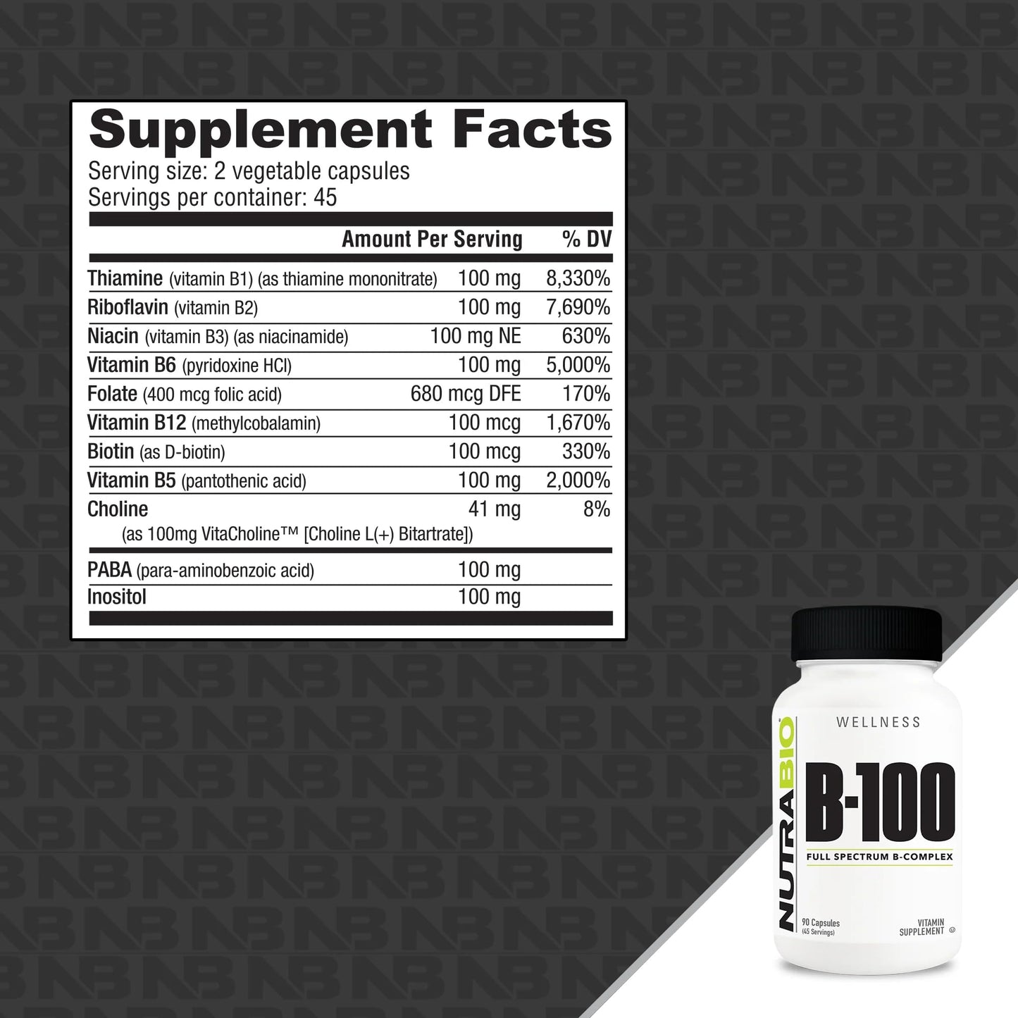 NutraBio B-100, B Vitamin Complex, Immune System Support, Healthy Hair, Skin, Nails, 90 Vegetable Capsules - PrimeBioHealth - canada supplements