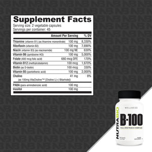 NutraBio B-100, B Vitamin Complex, Immune System Support, Healthy Hair, Skin, Nails, 90 Vegetable Capsules - PrimeBioHealth - canada supplements