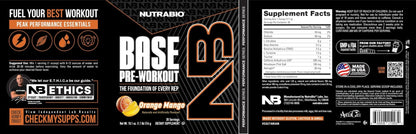 NutraBio Base Pre-Workout Powder 200mg Caffeine, Sustained Energy, Focus, Endurance, Pump, Sugar Free, Clean Preworkout for Men and Women - Beta Alanine, L-Tyrosine, 30 Servings - Lemon Lime - PrimeBioHealth - canada supplements