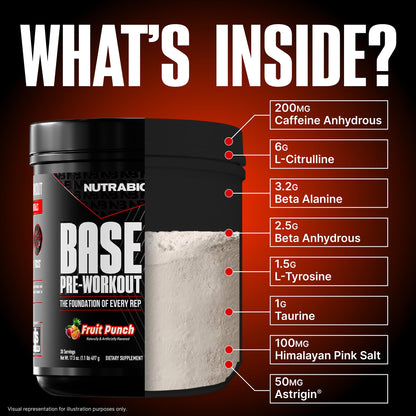 NutraBio Base Pre-Workout Powder 200mg Caffeine, Sustained Energy, Focus, Endurance, Pump, Sugar Free, Clean Preworkout for Men and Women - Beta Alanine, L-Tyrosine, 30 Servings - Lemon Lime - PrimeBioHealth - canada supplements
