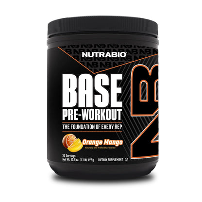 NutraBio Base Pre-Workout Powder 200mg Caffeine, Sustained Energy, Focus, Endurance, Pump, Sugar Free, Clean Preworkout for Men and Women - Beta Alanine, L-Tyrosine, 30 Servings - Lemon Lime - PrimeBioHealth - canada supplements