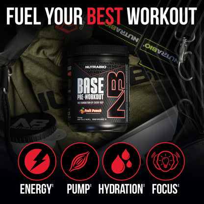 NutraBio Base Pre-Workout Powder 200mg Caffeine, Sustained Energy, Focus, Endurance, Pump, Sugar Free, Clean Preworkout for Men and Women - Beta Alanine, L-Tyrosine, 30 Servings - Lemon Lime - PrimeBioHealth - canada supplements
