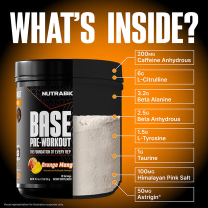 NutraBio Base Pre-Workout Powder 200mg Caffeine, Sustained Energy, Focus, Endurance, Pump, Sugar Free, Clean Preworkout for Men and Women - Beta Alanine, L-Tyrosine, 30 Servings - Lemon Lime - PrimeBioHealth - canada supplements