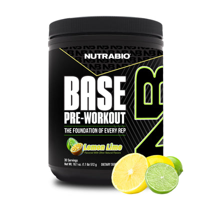 NutraBio Base Pre-Workout Powder 200mg Caffeine, Sustained Energy, Focus, Endurance, Pump, Sugar Free, Clean Preworkout for Men and Women - Beta Alanine, L-Tyrosine, 30 Servings - Lemon Lime - PrimeBioHealth - canada supplements