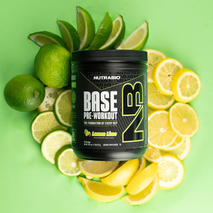 NutraBio Base Pre-Workout Powder 200mg Caffeine, Sustained Energy, Focus, Endurance, Pump, Sugar Free, Clean Preworkout for Men and Women - Beta Alanine, L-Tyrosine, 30 Servings - Lemon Lime - PrimeBioHealth - canada supplements