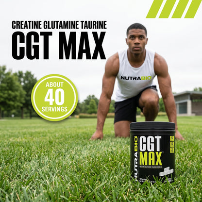 NutraBio CGT-MAX Powder- Creatine, Glutamine and Taurine to Support Muscle Recovery and Strength - 40 Servings - Unflavored - PrimeBioHealth - canada supplements
