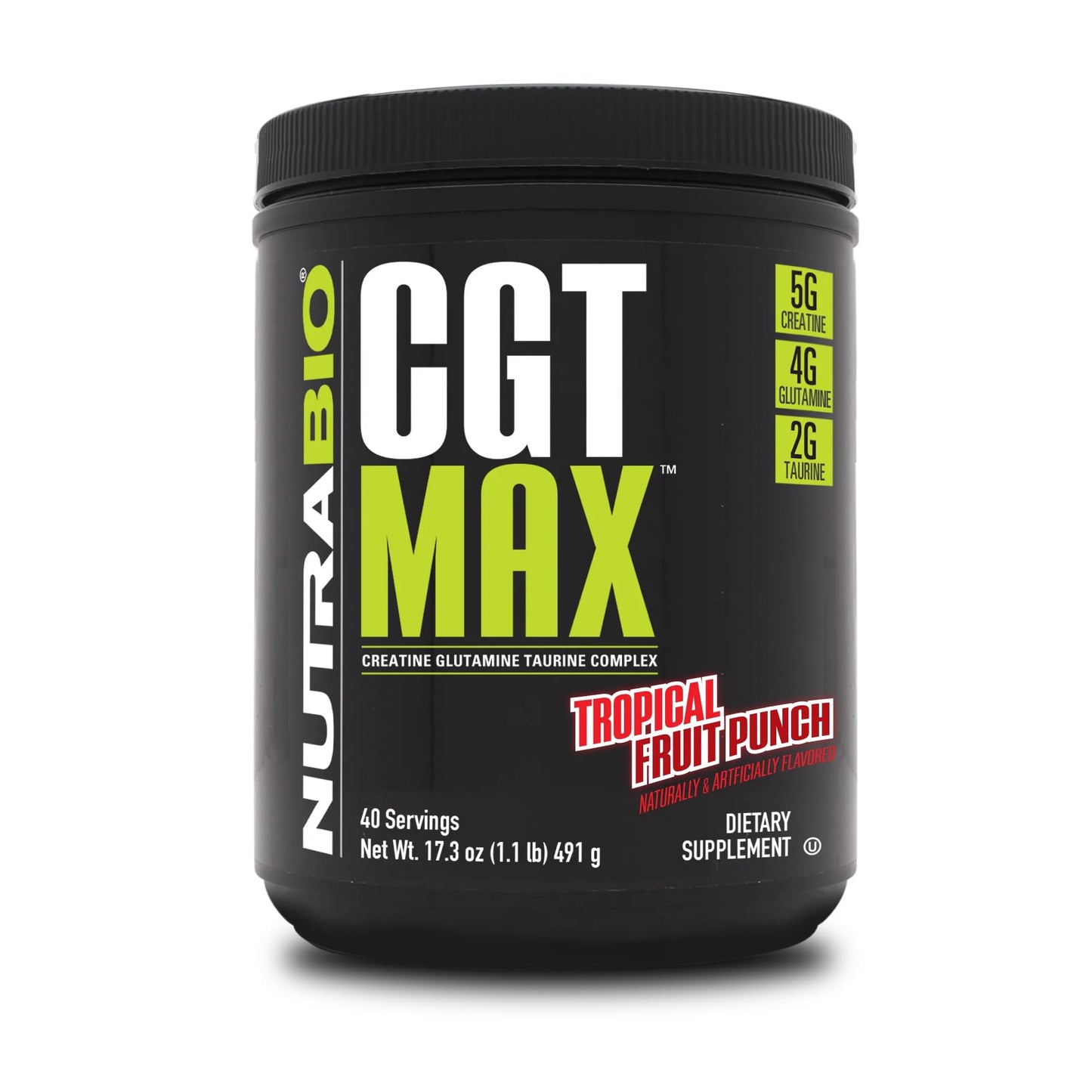 NutraBio CGT-MAX Powder- Creatine, Glutamine and Taurine to Support Muscle Recovery and Strength - 40 Servings - Unflavored - PrimeBioHealth - canada supplements