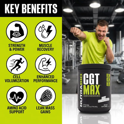 NutraBio CGT-MAX Powder- Creatine, Glutamine and Taurine to Support Muscle Recovery and Strength - 40 Servings - Unflavored - PrimeBioHealth - canada supplements