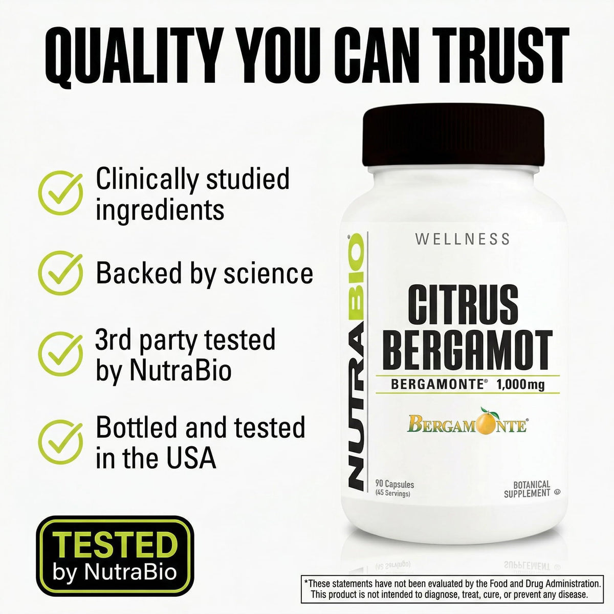 NutraBio Citrus Bergamot Bergamonte Extract Supplement, 1,000mg - May Help Promote Cardiovascular Health and Wellness, 90 Capsules - PrimeBioHealth - canada supplements