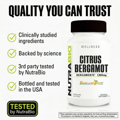 NutraBio Citrus Bergamot Bergamonte Extract Supplement, 1,000mg - May Help Promote Cardiovascular Health and Wellness, 90 Capsules - PrimeBioHealth - canada supplements