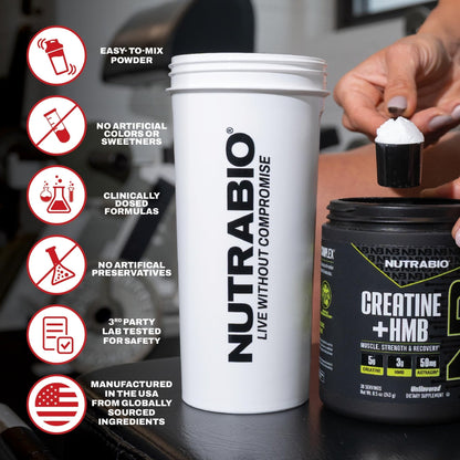 NutraBio Creatine + HMB- Creatine Monohydrate with HMB Powder for Muscle Growth, Increased Strength- 30 Servings (Unflavored) - PrimeBioHealth - canada supplements