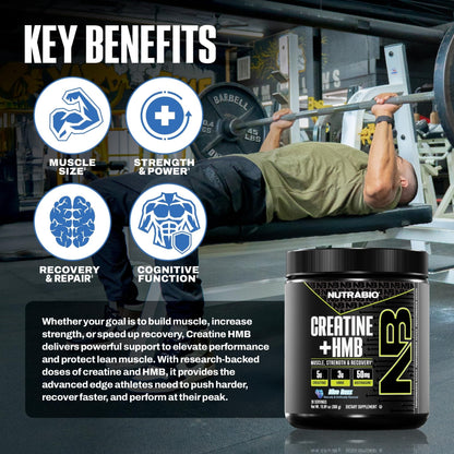 NutraBio Creatine + HMB- Creatine Monohydrate with HMB Powder for Muscle Growth, Increased Strength- 30 Servings (Unflavored) - PrimeBioHealth - canada supplements