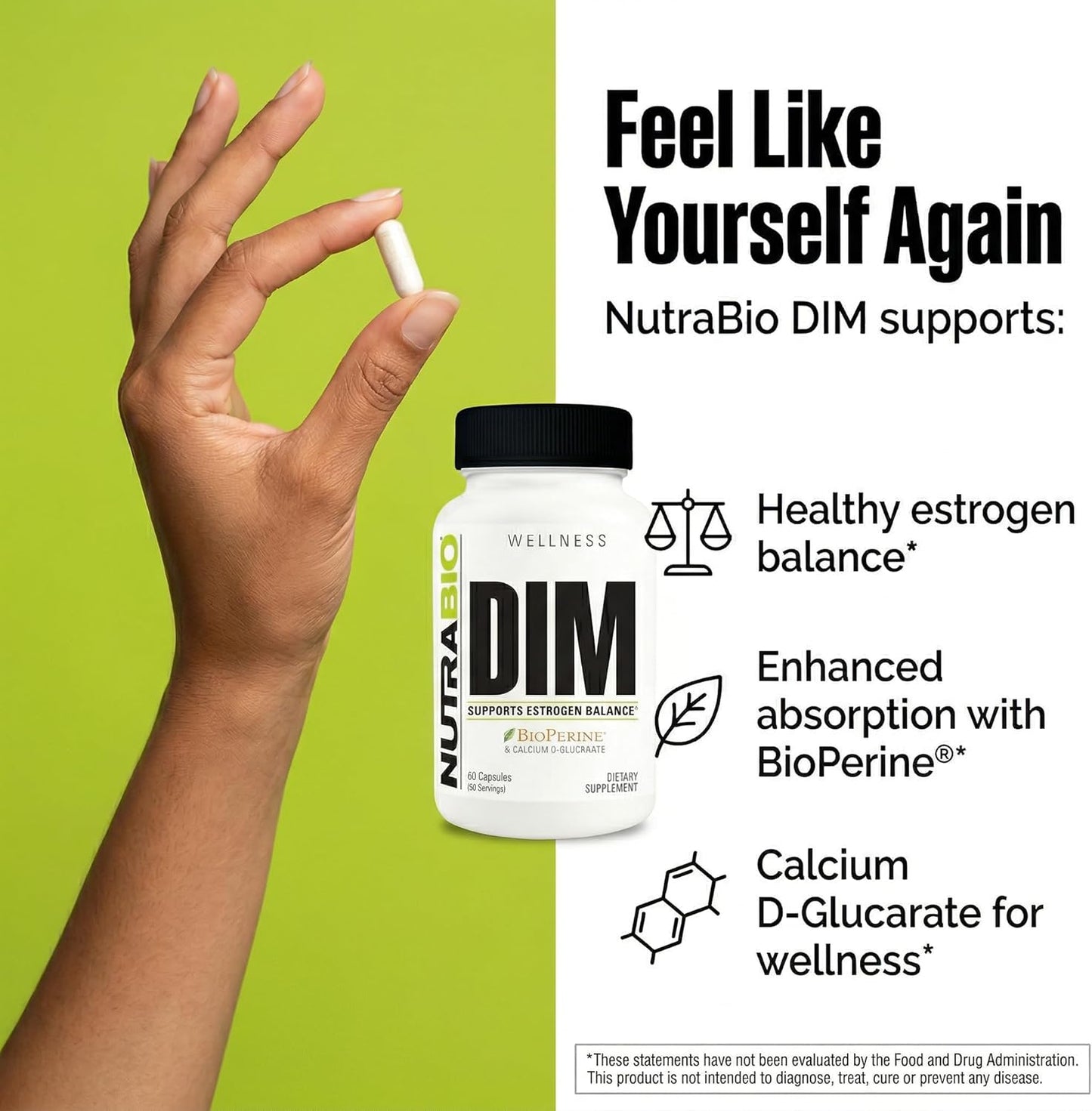NutraBio DIM Supplement, Supports Estrogen Balance, 100mg - 60 Vegetable Capsules - PrimeBioHealth - canada supplements