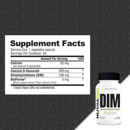 NutraBio DIM Supplement, Supports Estrogen Balance, 100mg - 60 Vegetable Capsules - PrimeBioHealth - canada supplements