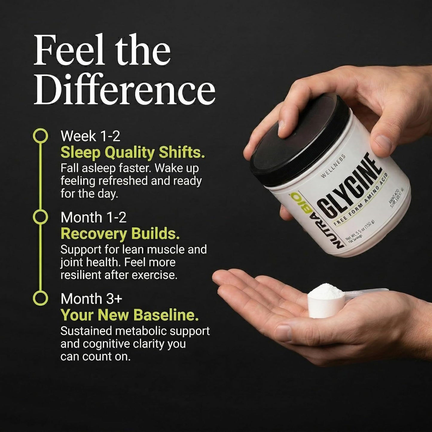 NutraBio Glycine Powder - Glycine Supplement- Free Form Amino Acid Supplement - 1000mg Serving - 150g, 150 Servings - PrimeBioHealth - canada supplements