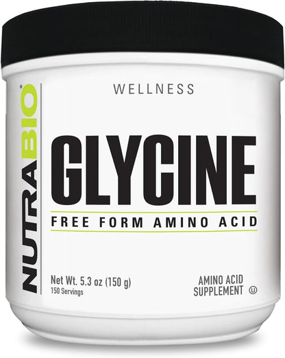NutraBio Glycine Powder - Glycine Supplement- Free Form Amino Acid Supplement - 1000mg Serving - 150g, 150 Servings - PrimeBioHealth - canada supplements